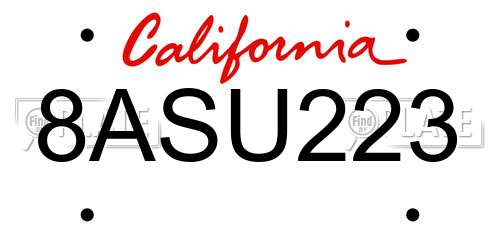 8ASU223 California License Plate