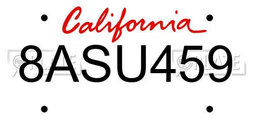 8ASU459 California License Plate