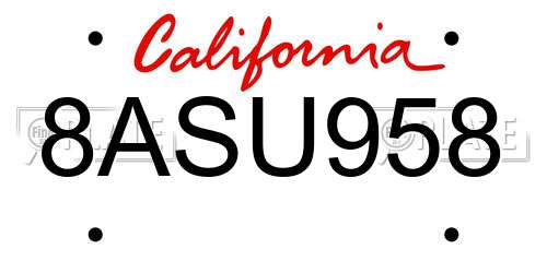 8ASU958 California License Plate