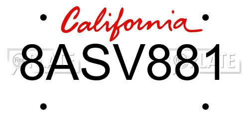 8ASV881 California License Plate