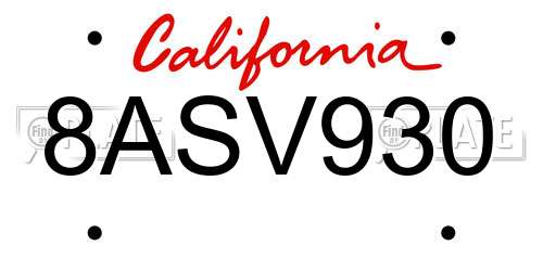 8ASV930 California License Plate