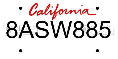8ASW885 California License Plate