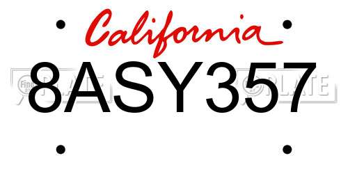 8ASY357 California License Plate