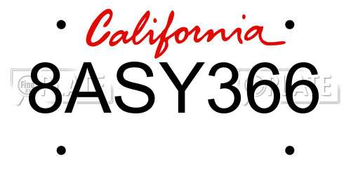 8ASY366 California License Plate