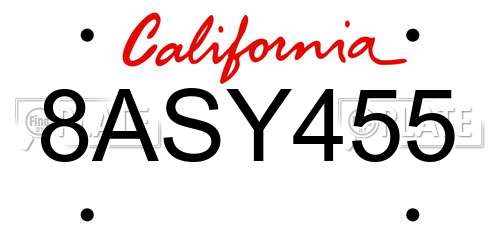 8ASY455 California License Plate