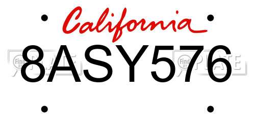 8ASY576 California License Plate