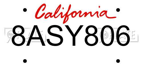 8ASY806 California License Plate