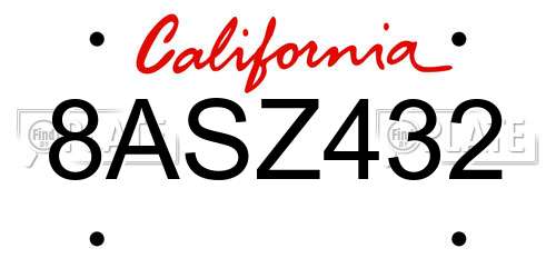 8ASZ432 California License Plate