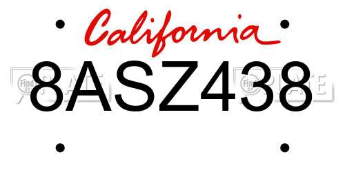 8ASZ438 California License Plate