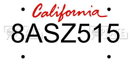 8ASZ515 California License Plate