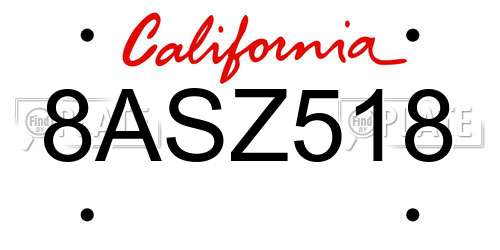 8ASZ518 California License Plate