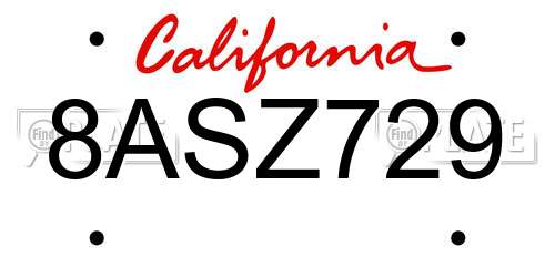 8ASZ729 California License Plate