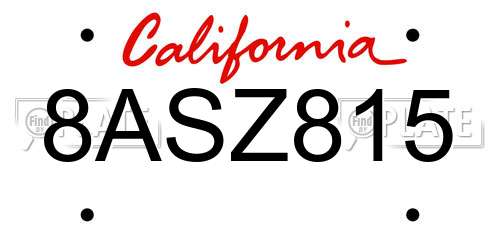 8ASZ815 California License Plate
