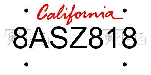 8ASZ818 California License Plate