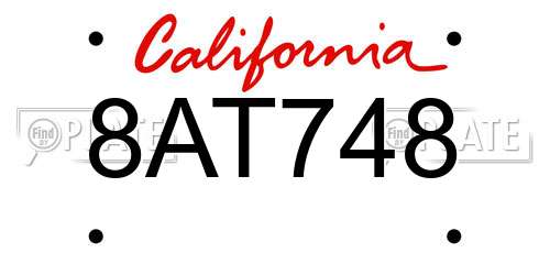 8AT748 California License Plate