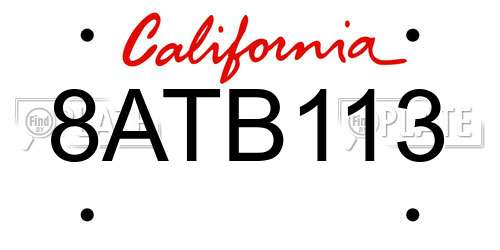 8ATB113 California License Plate