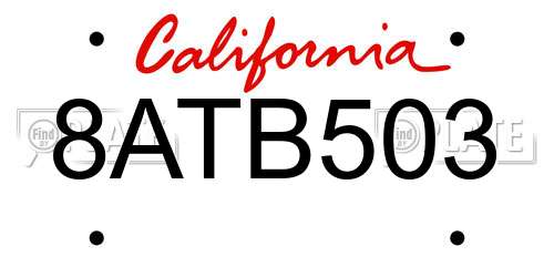 8ATB503 California License Plate