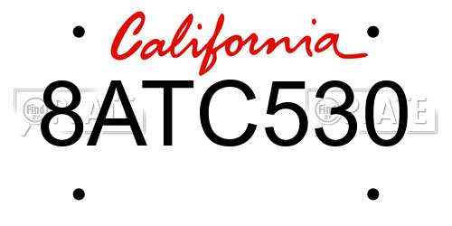 8ATC530 California License Plate