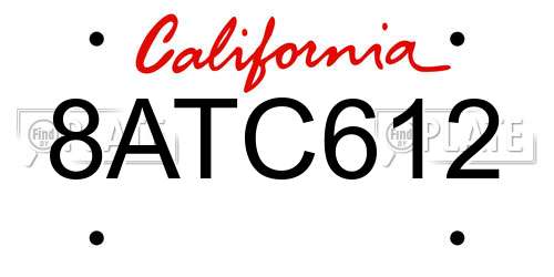 8ATC612 California License Plate
