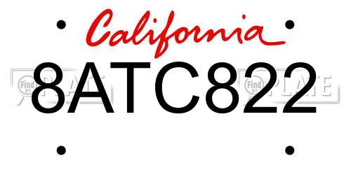 8ATC822 California License Plate