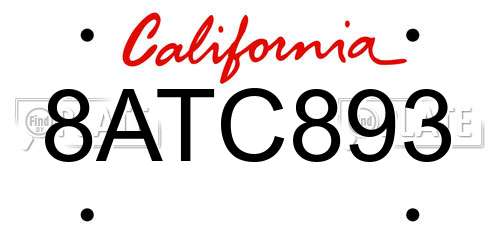 8ATC893 California License Plate