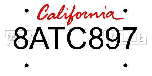 8ATC897 California License Plate