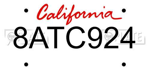 8ATC924 California License Plate