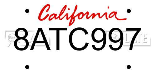8ATC997 California License Plate