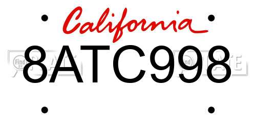 8ATC998 California License Plate