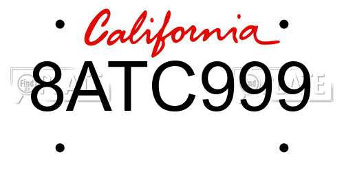 8ATC999 California License Plate