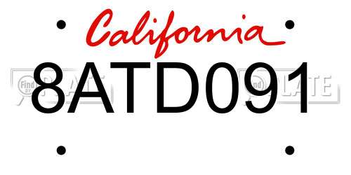 8ATD091 California License Plate