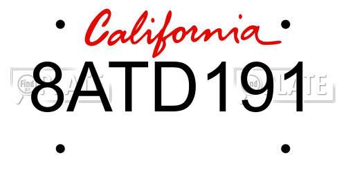 8ATD191 California License Plate