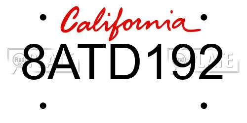 8ATD192 California License Plate