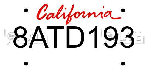 8ATD193 California License Plate