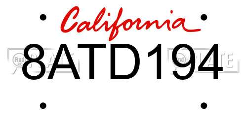 8ATD194 California License Plate