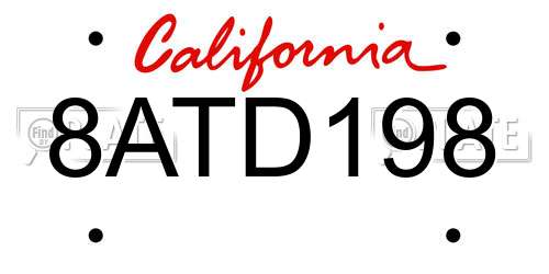8ATD198 California License Plate
