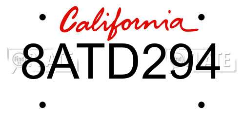 8ATD294 California License Plate