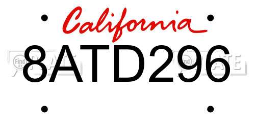 8ATD296 California License Plate