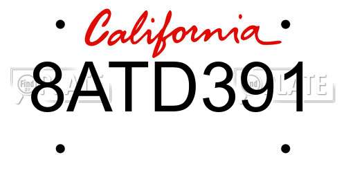 8ATD391 California License Plate