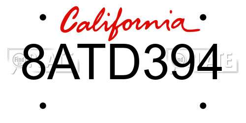 8ATD394 California License Plate