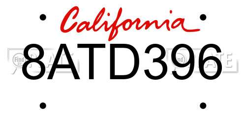 8ATD396 California License Plate