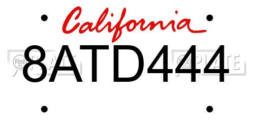 8ATD444 California License Plate