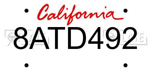 8ATD492 California License Plate