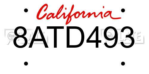 8ATD493 California License Plate
