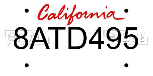 8ATD495 California License Plate