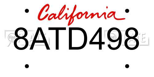 8ATD498 California License Plate