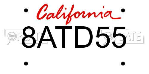 8ATD55 California License Plate