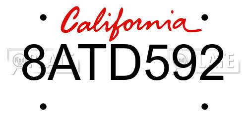 8ATD592 California License Plate