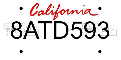 8ATD593 California License Plate