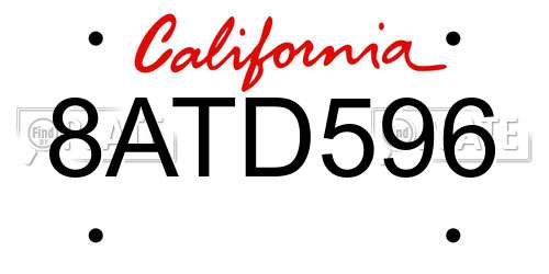 8ATD596 California License Plate